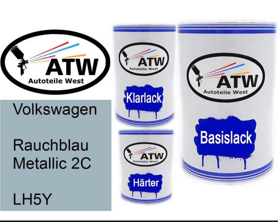 Volkswagen, Rauchblau Metallic 2C, LH5Y: 500ml Lackdose + 500ml Klarlack + 250ml Härter - Set, von ATW Autoteile West.